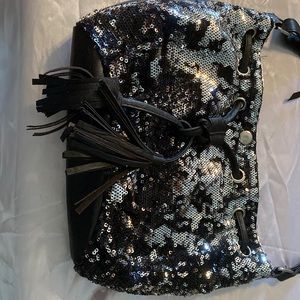 Black and sequenced mini tote bag